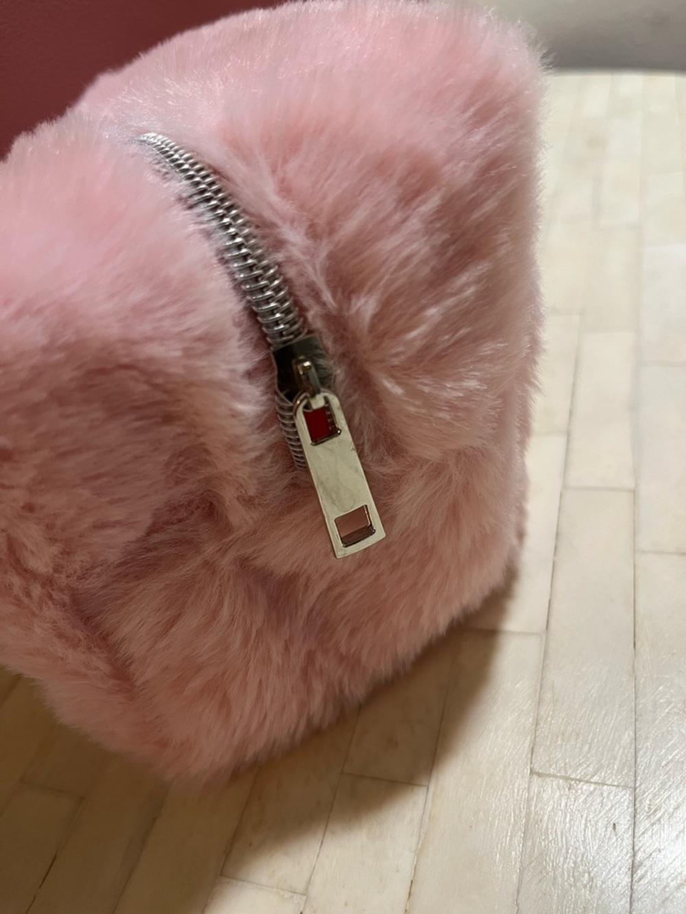 Pink Leather and Faux Fur Makeup Pouch Set - Picture 6 of 10